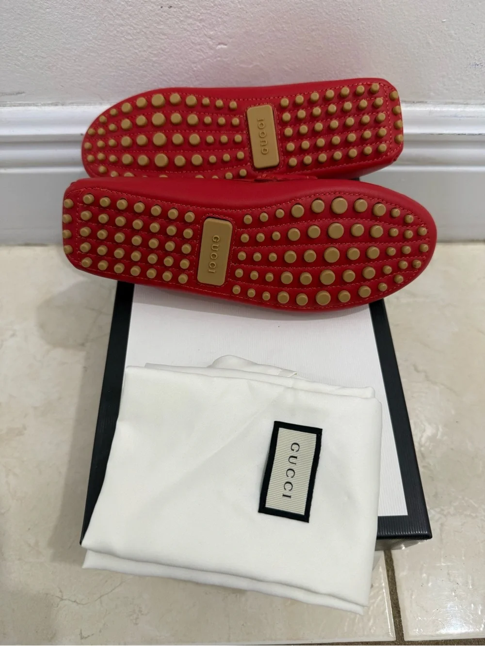 Gucci Kids Red Leather Driving Loafers with Silver Horsebit Size 30/12.5 NWT NIB